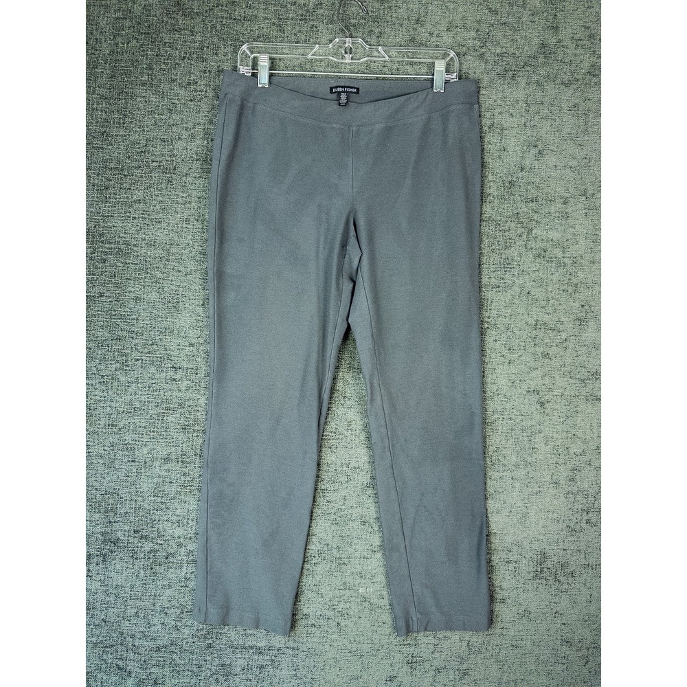 Eileen Fisher Slim Straight Dress Pants Womens M Gray Viscose Stretch Pull-On